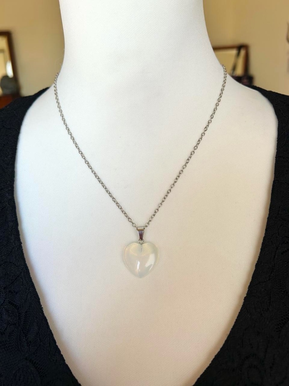 Clear Heart Pendant Necklace - Silver Chain
